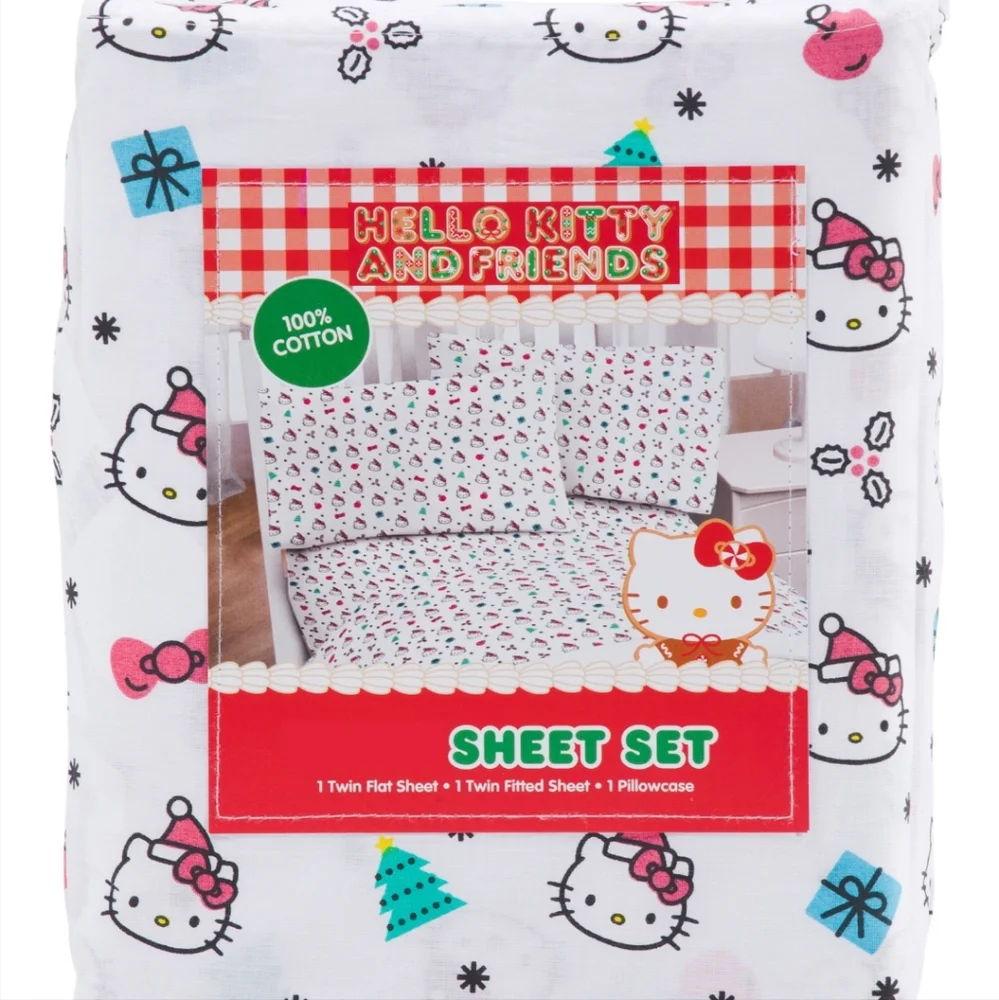 🆕️ SANRIO HELLO KITTY BOWS AND SANTA SHEET SET - TWIN